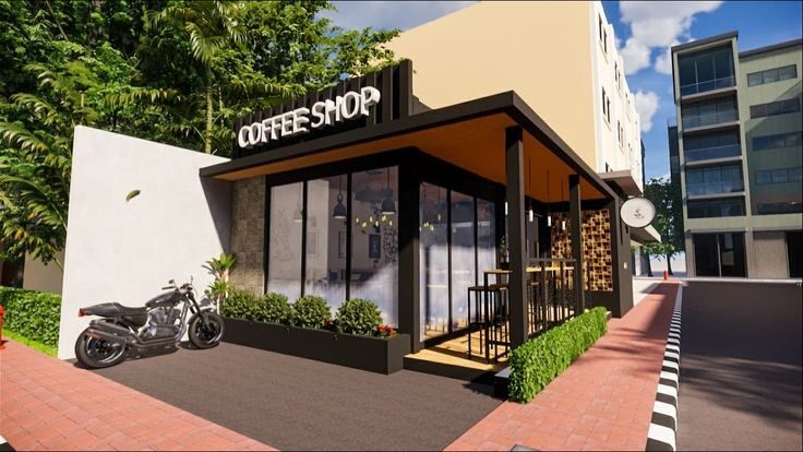 Desain bangunan ruko coffee shop modern