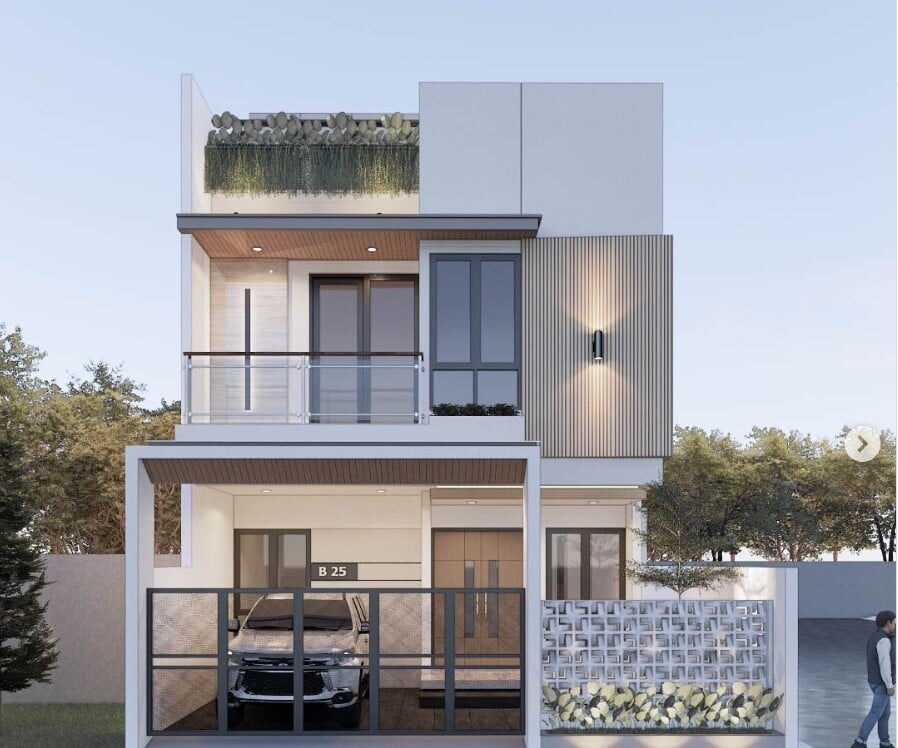 Rumah minimalis dua lantai dengan taman atap